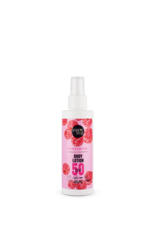 LOCIÓN CORPORAL CON PROTECCIÓN SOLAR FRAMBUESA + ANTIOXIDANTES  SPF50, 150 ML - 150 ml